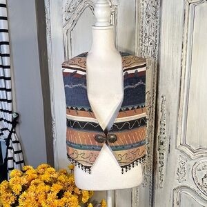 Longhorn Bohemian Multicolor  Vest with Beaded Trim